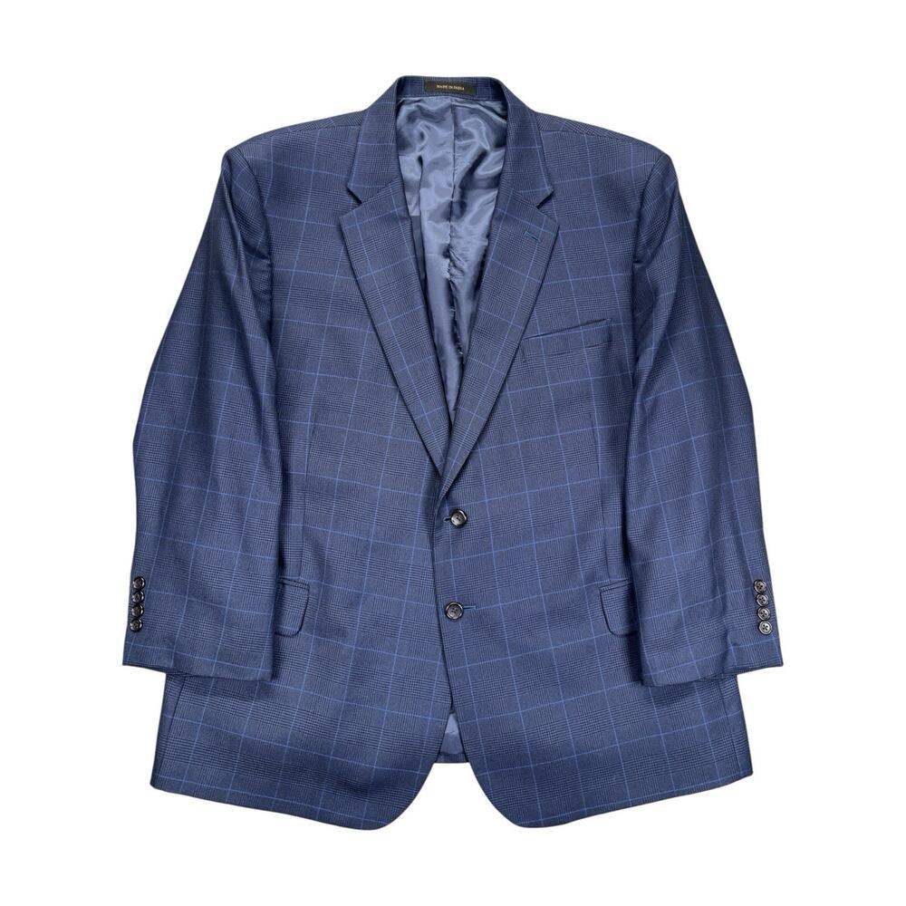 Jos A Bank Reserve Silk Wool Blazer 50S Navy Check Regal Fit Sport Coat